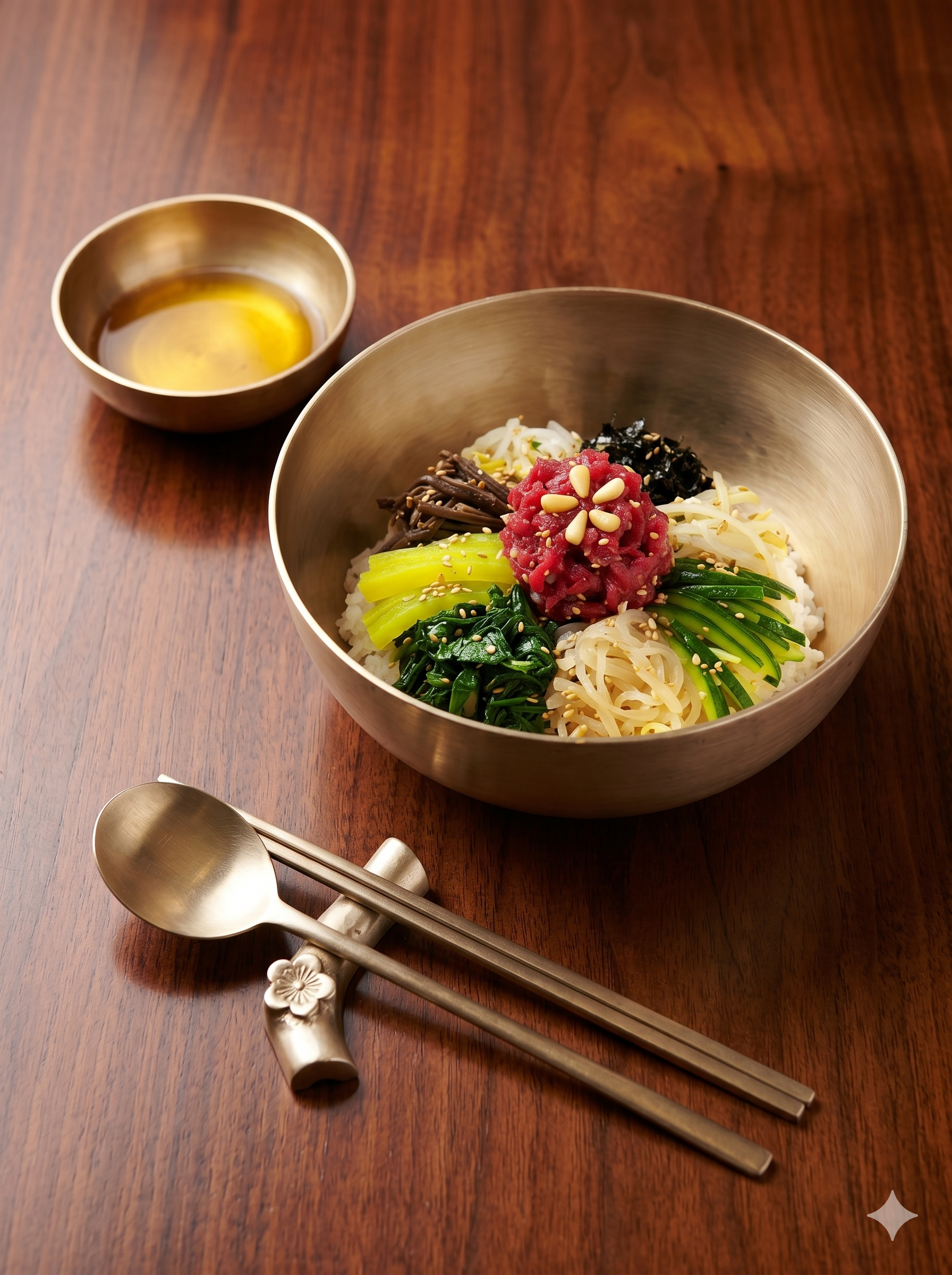 Jinju-style bibimbap with soy sauce base and yukhoe — no gochujang