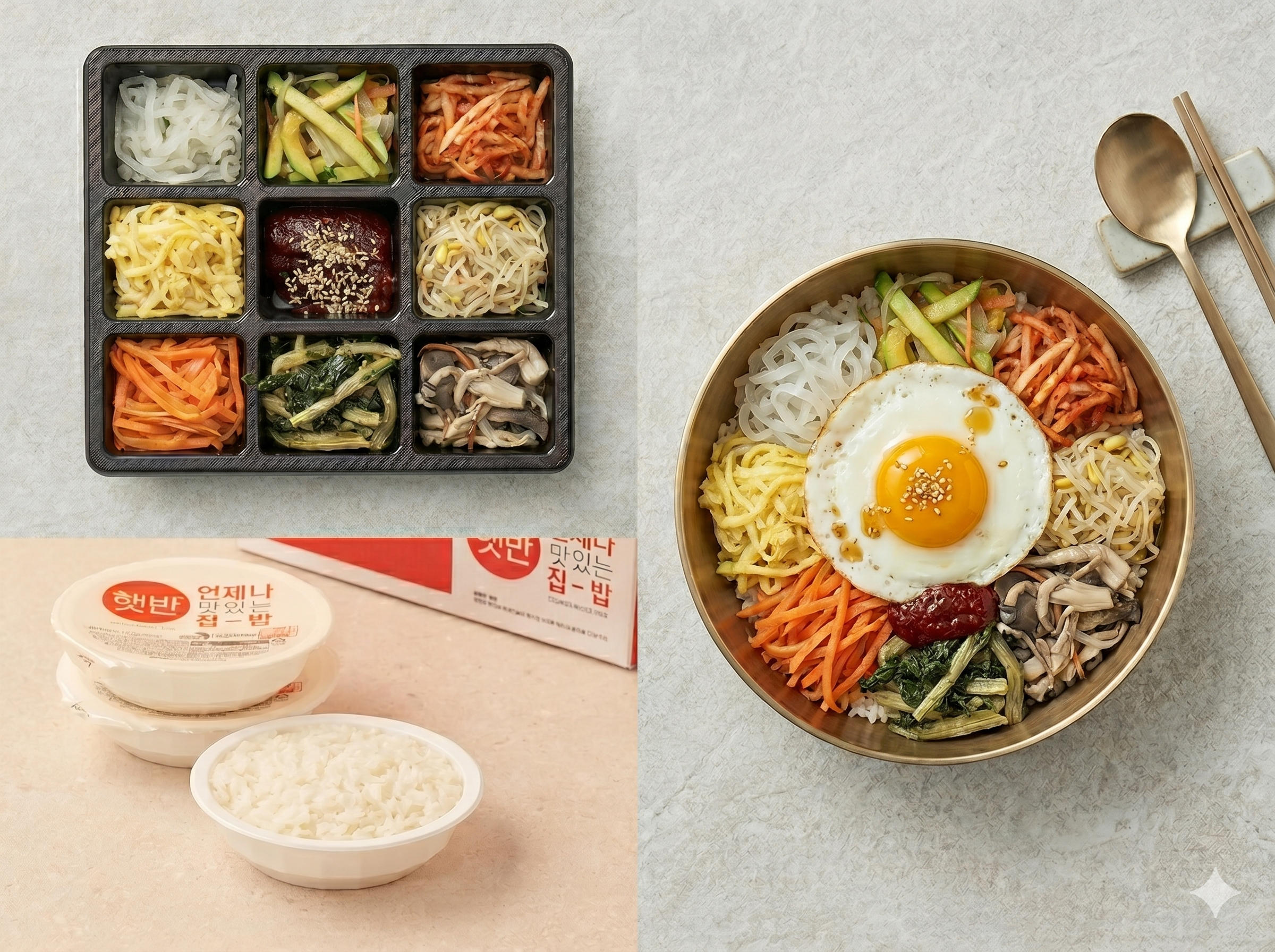 Bibimbap meal kit available at Korean convenience stores — easy accommodation cooking