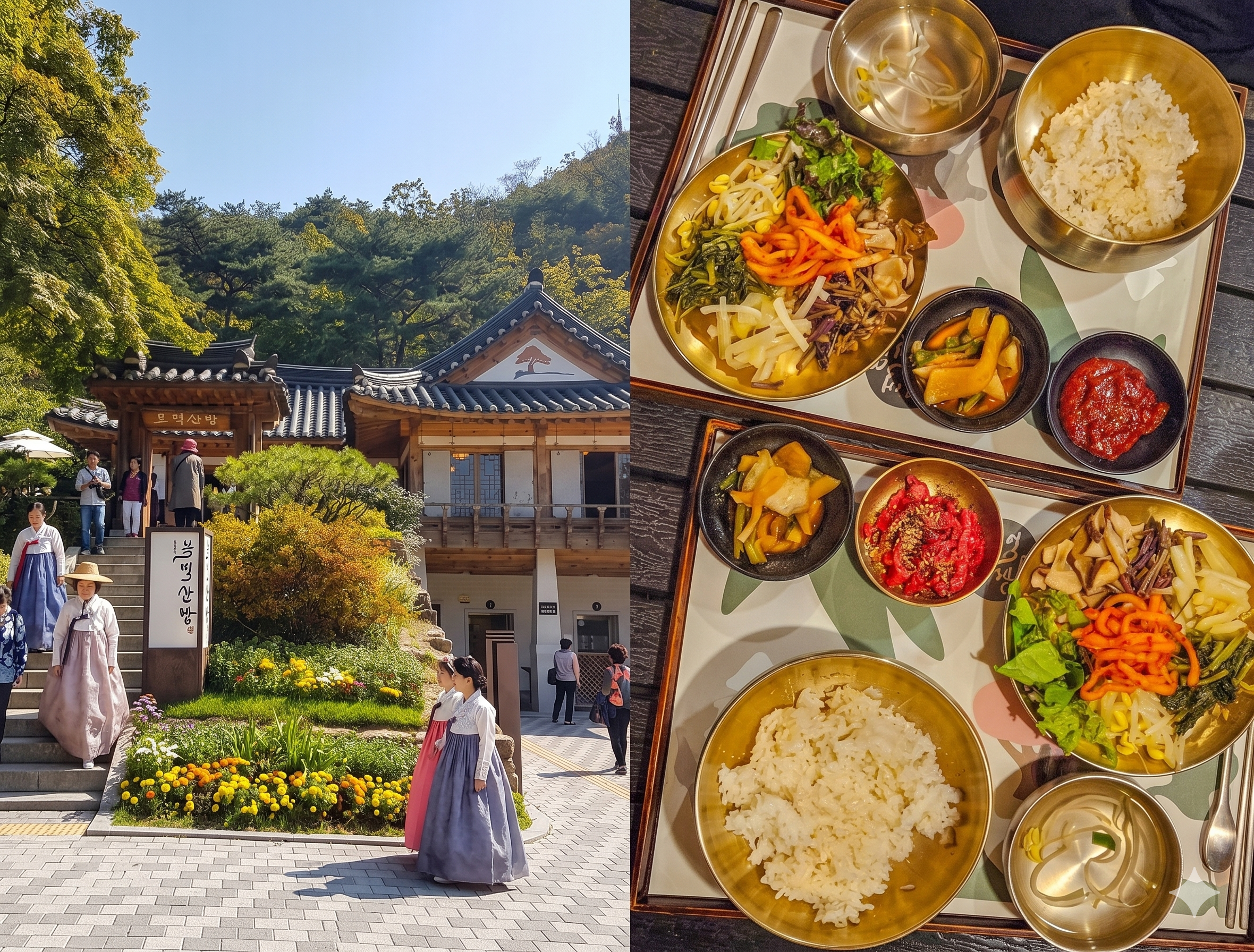Mokmyeoksanbang restaurant near Namsan — stone pot bibimbap with mountain herbs