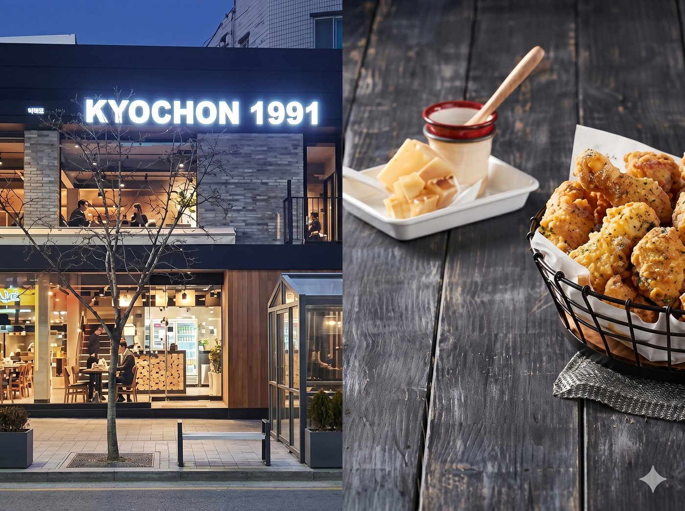 교촌치킨 1991 — Kyochon Chicken restaurant exterior and menu