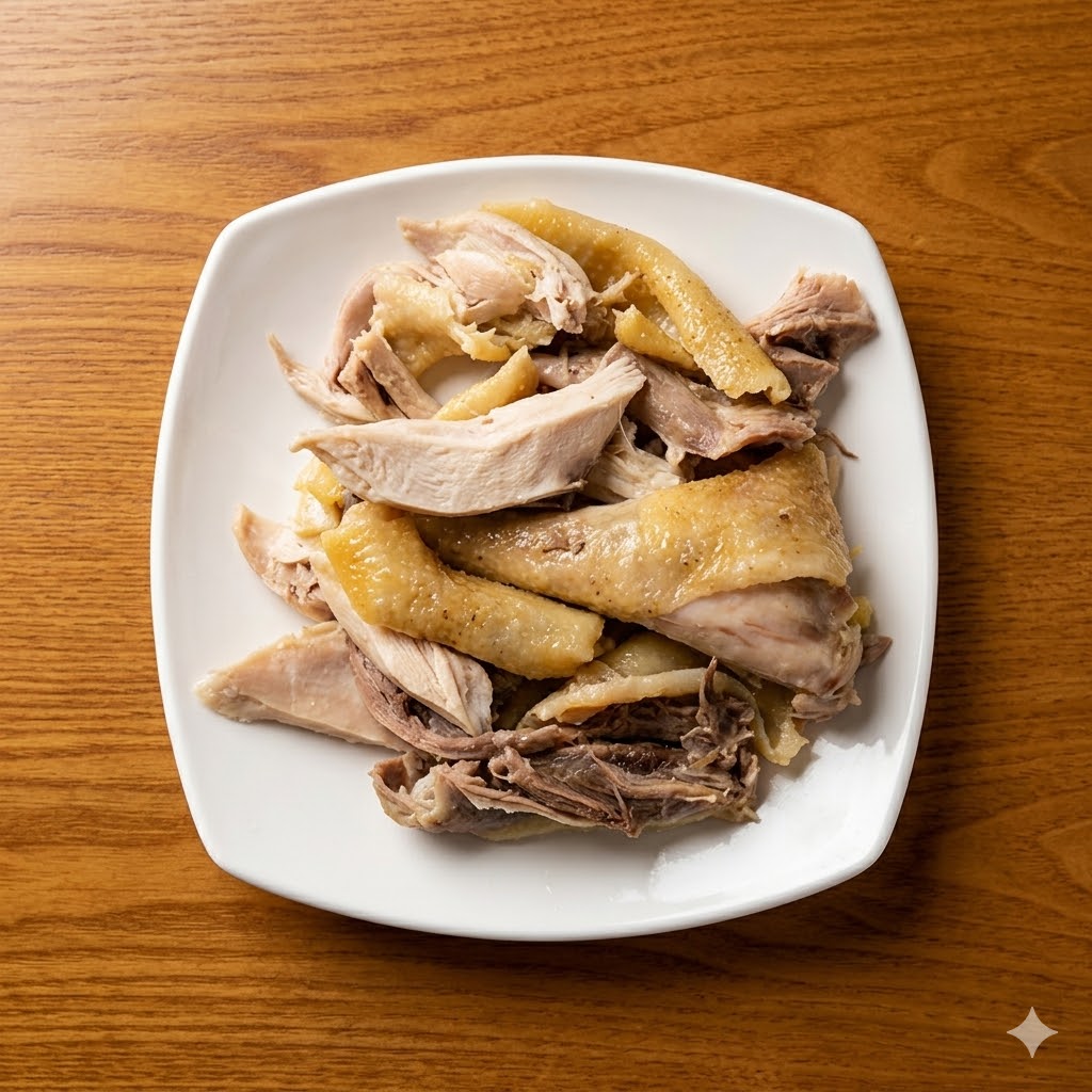 결대로 찢어진 닭고기 접시