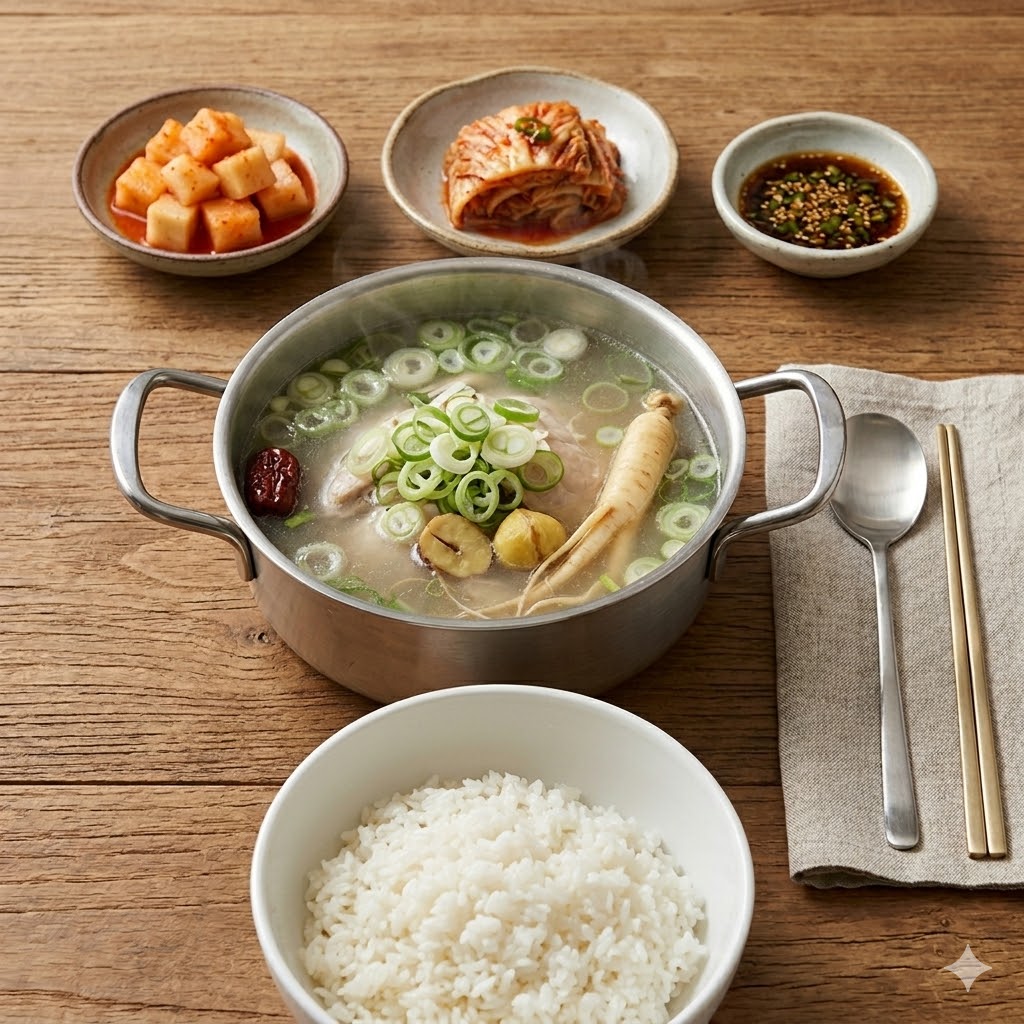 깍두기, 편마늘, 간장 소스 반찬 세팅