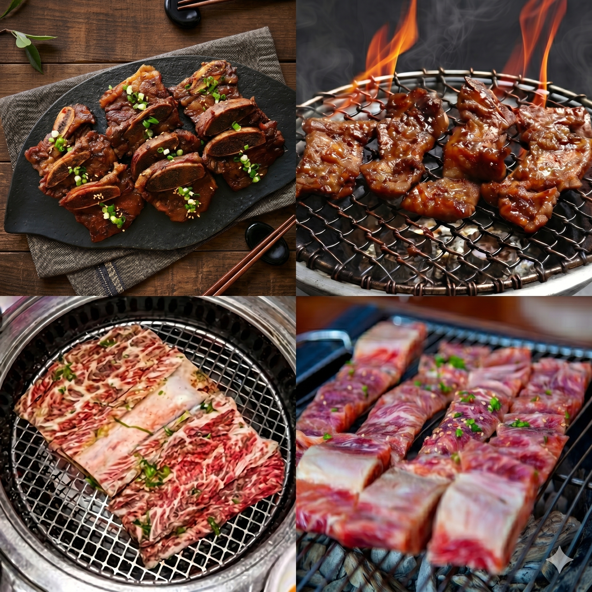Different types of galbi — LA, Suwon-style, pork