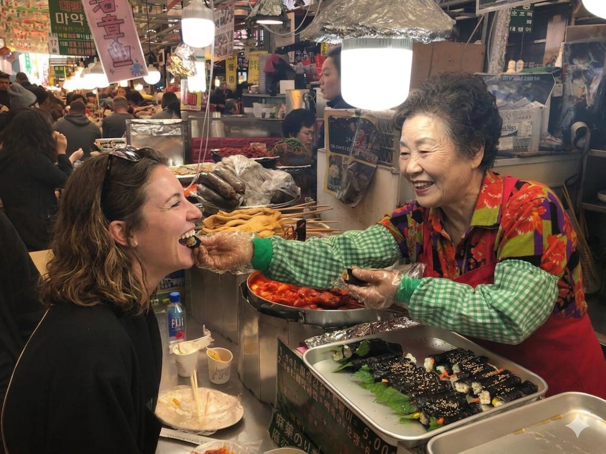 광장시장 마약김밥 할머니 — Gwangjang Market gimbap stall