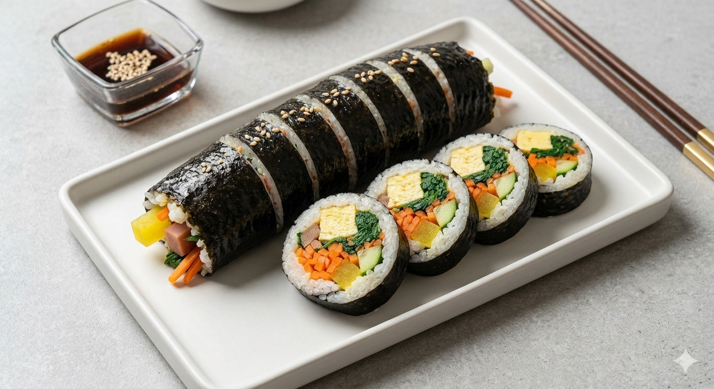 기본 김밥 단면 클로즈업 — Classic Gimbap cross section close-up