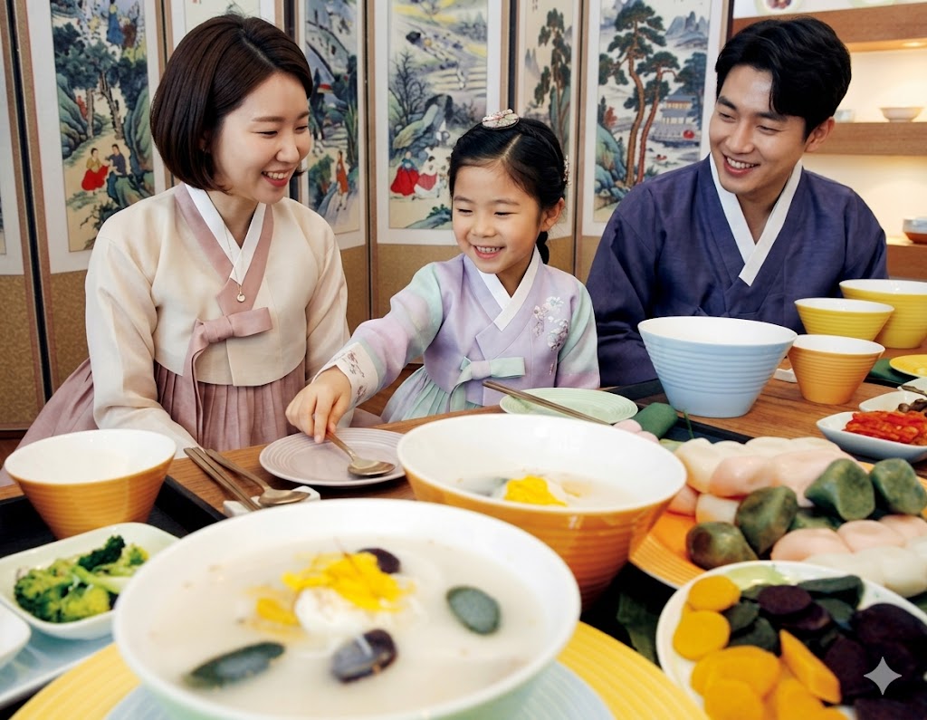설날 떡국 차례상 — Tteokguk placed on a Seollal (New Year) ancestral rite table